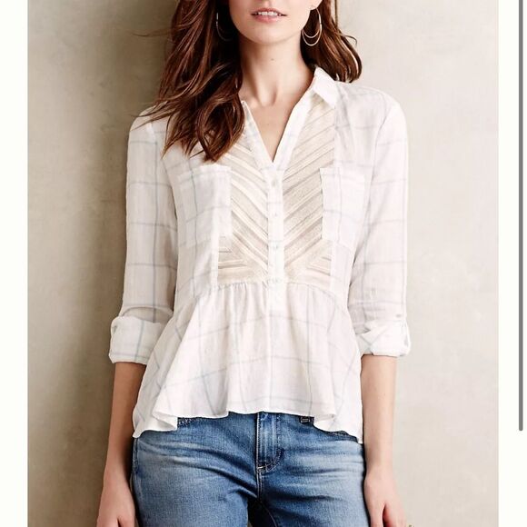 Anthropologie Maeve Soutbound Buttondown Sheer Blouse Size 12 - Picture 1 of 8